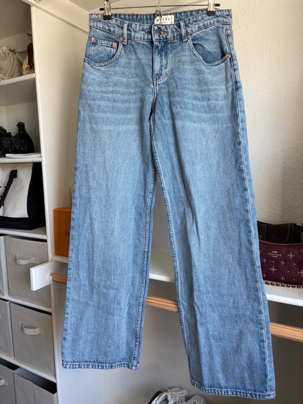 Motel Rocks Light Blue Straight Leg Jeans - Motel Rocks Low Rise Jeans 28W 32L